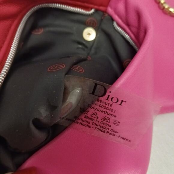 DIOR Crossbody Red Pink REVERSIBLE Shoulder Bag Flat Beaute Cosmetic Converted - Picture 15 of 16